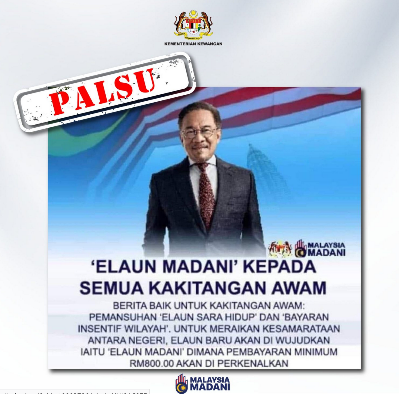 Poster tular mengenai ‘Elaun Madani’ kepada penjawat awam palsu