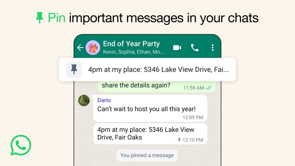 WhatsApp umum ciri pin mesej pada tetingkap sembang